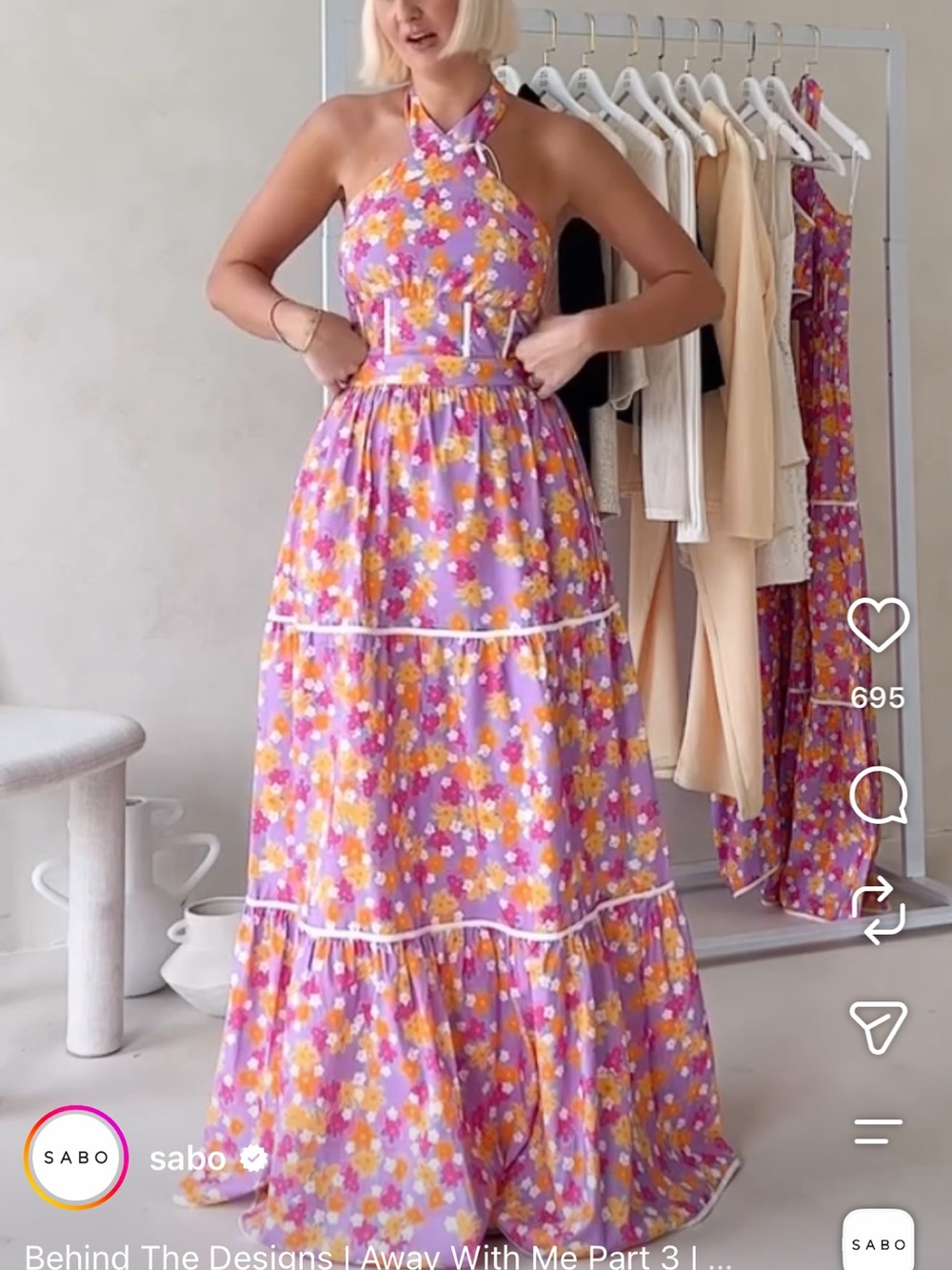 Sabo Away With Me Lavender Floral Halter Maxi Dress
